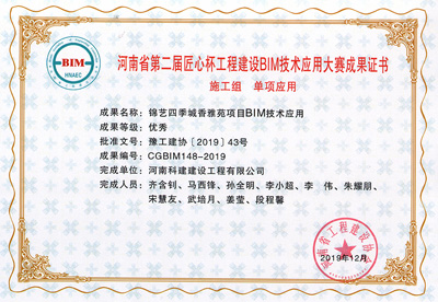 河南省第二届匠心杯完美官方网页版建设BIM大赛单项优秀奖